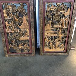 Antique Asian Carved Wood Panels