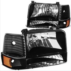 Black Amber Headlights Replacement 92 - 96 Ford Bronco F150 F250 F350