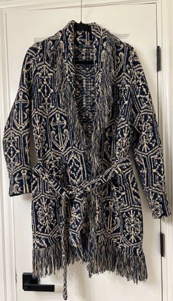 Lauren Ralph Lauren navy/cream fringe cardigan — Petite M