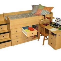 High Quality Real Wood Twin Bed With Drawers And Desk. 