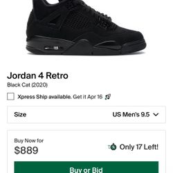 Jordan 4 Black Cat 4 Size 9.5 Replacement Box 
