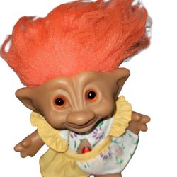 Vintage Troll Doll With Outfit, Orange Hair 5"