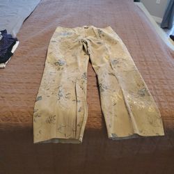 Suede Pants Tan With Floral Print