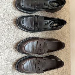 Black And Brown Leather Loafers, Womens Size 40/US 9.5