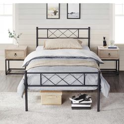 Twin Metal Platform Bed Frame Mattress Foundation with Headboard and Footboard