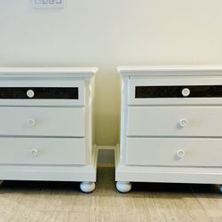 Pair Of Solid Wood Painted White Night Tables