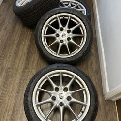 Porsche Factory Wheels 17” 5x130 With Like New Continental Tires