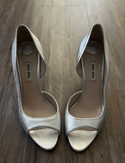Miu Miu Silver Peep Toe Stiletto Slip-On Pumps Women 38