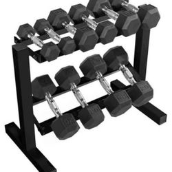 Set 150 lbs Dumbells Rubber  With Rack 2 Tier  ALL BRAND NEW IN BOX  2 Each 5/10/15/20/25 w RACK FIRM PRICE 250$