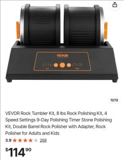 VEVOR Rock Tumbler Kit 8 lbs Rock Polishing Kit 4 Speed Settings 9-Day Polishing Timer Double Barrel Rock Polisher Retails $127