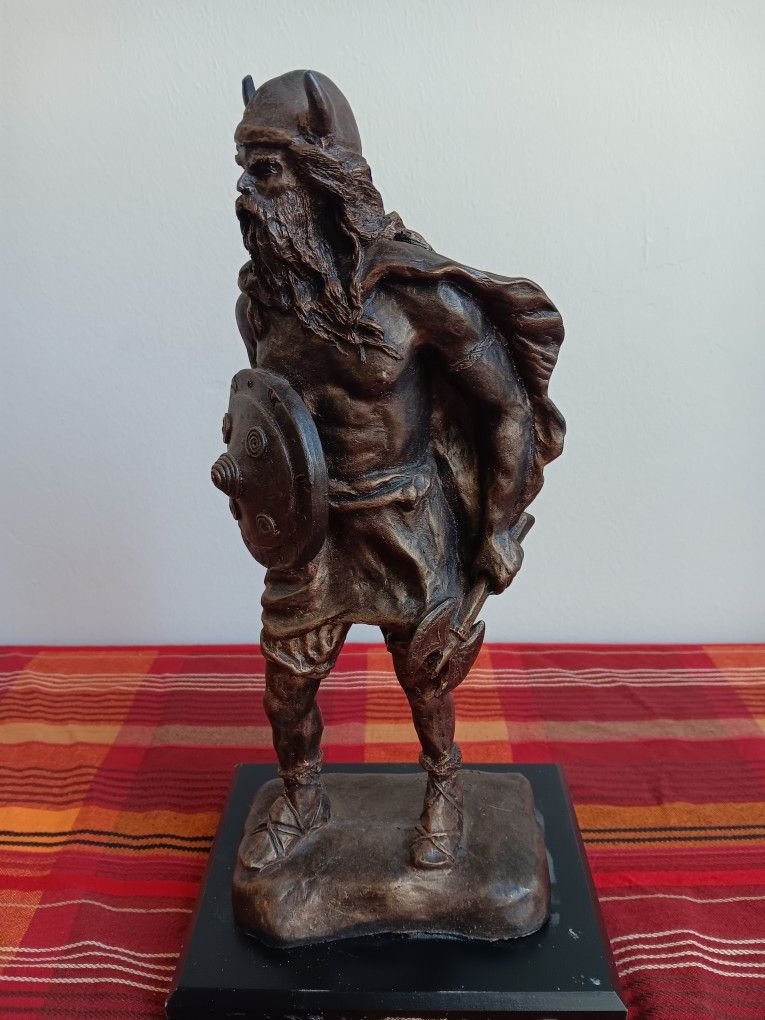 Signed Sculpture of Viking Warrior Figure