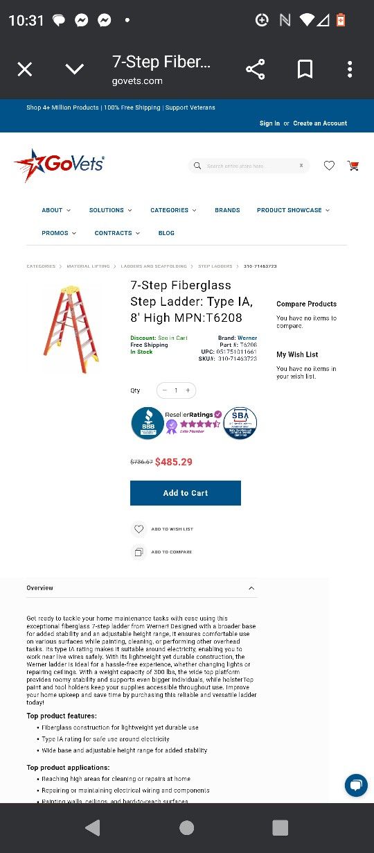 7 Ft Werner Ladder Used