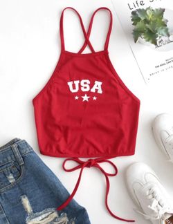 Red Lace up cami top XS