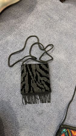 Black velvet purse with beaded design