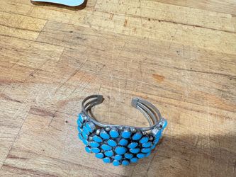Vintage Sterling Silver Turquoise Cluster Cuff Bracelet – Signed "CT"