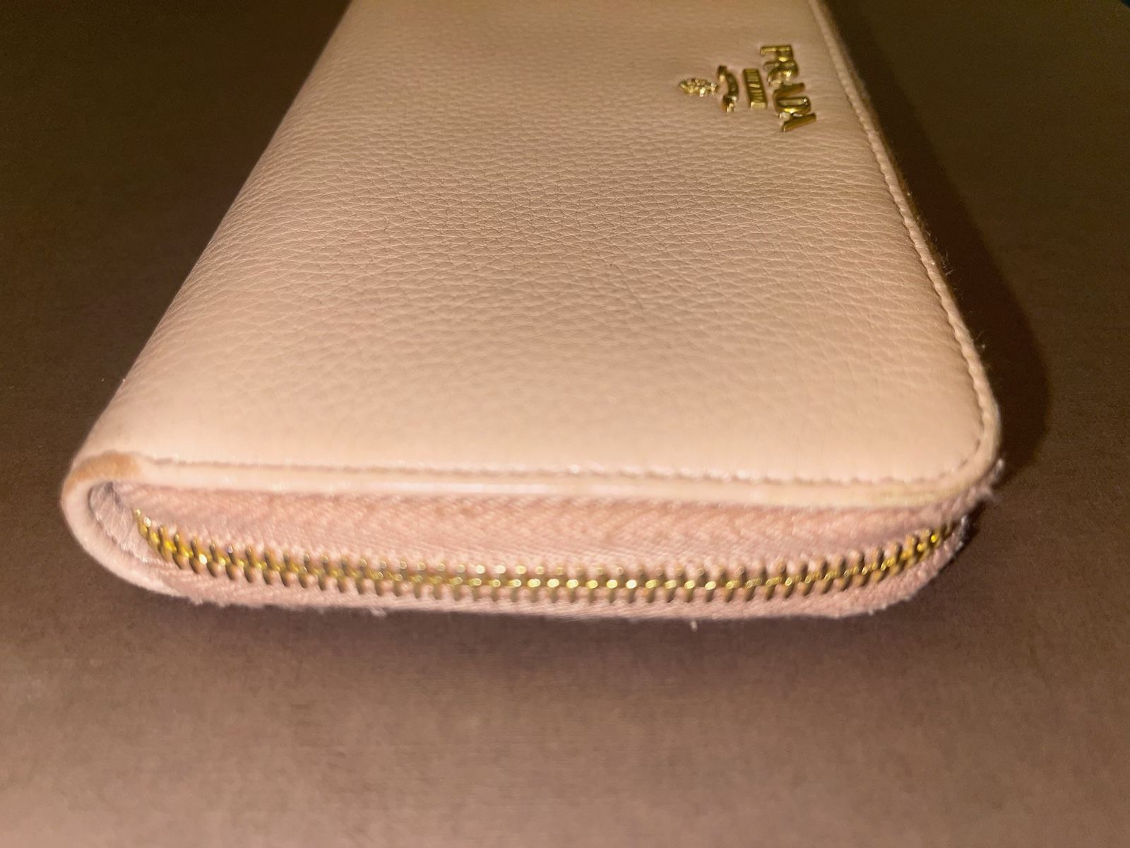 Prada Saffiano Zip Wallet Beige Authentic