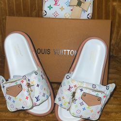 LV SLIDES AND BAG SET 