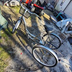 Schwinn Meridian Adult Tricycle. 26 Inch Wheels, Single Speed, Silver

