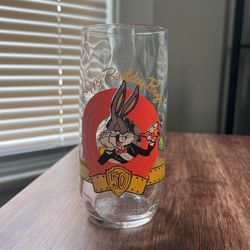 Vintage Happy Birthday Bugs Looney Tunes Glass 50th Anniversary 