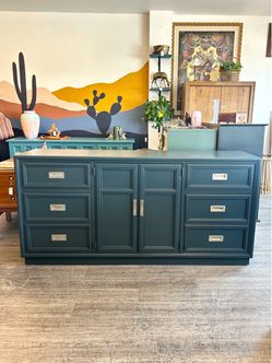 Grey Dresser / Green Sideboard / Buffet / Campaign Style Tv Stand / Entertainment Center