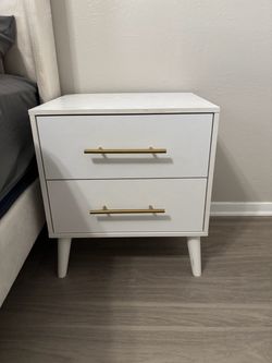 White 2-Drawer Nightstand with Gold Handles