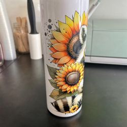 Raccoon And Sunflower Stainless Steel Skinny Tumbler, 20 Oz, Sublimation Skinny Tumbler