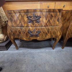 Antique Louis XV Wood Inlay Commodes Bombe Chest Of Drawers (2)