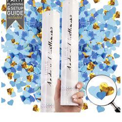 Gender Reveal Confetti Cannon - Set of 2 - Biodegradable Heart Shaped Confetti in Pink or Blue, for Gender Reveal Decorations and Baby Gender Reveal P