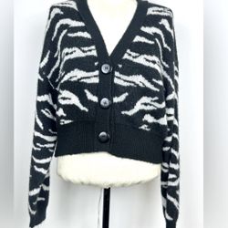 Women's Black and White Zebra Print Cardigan Sweater