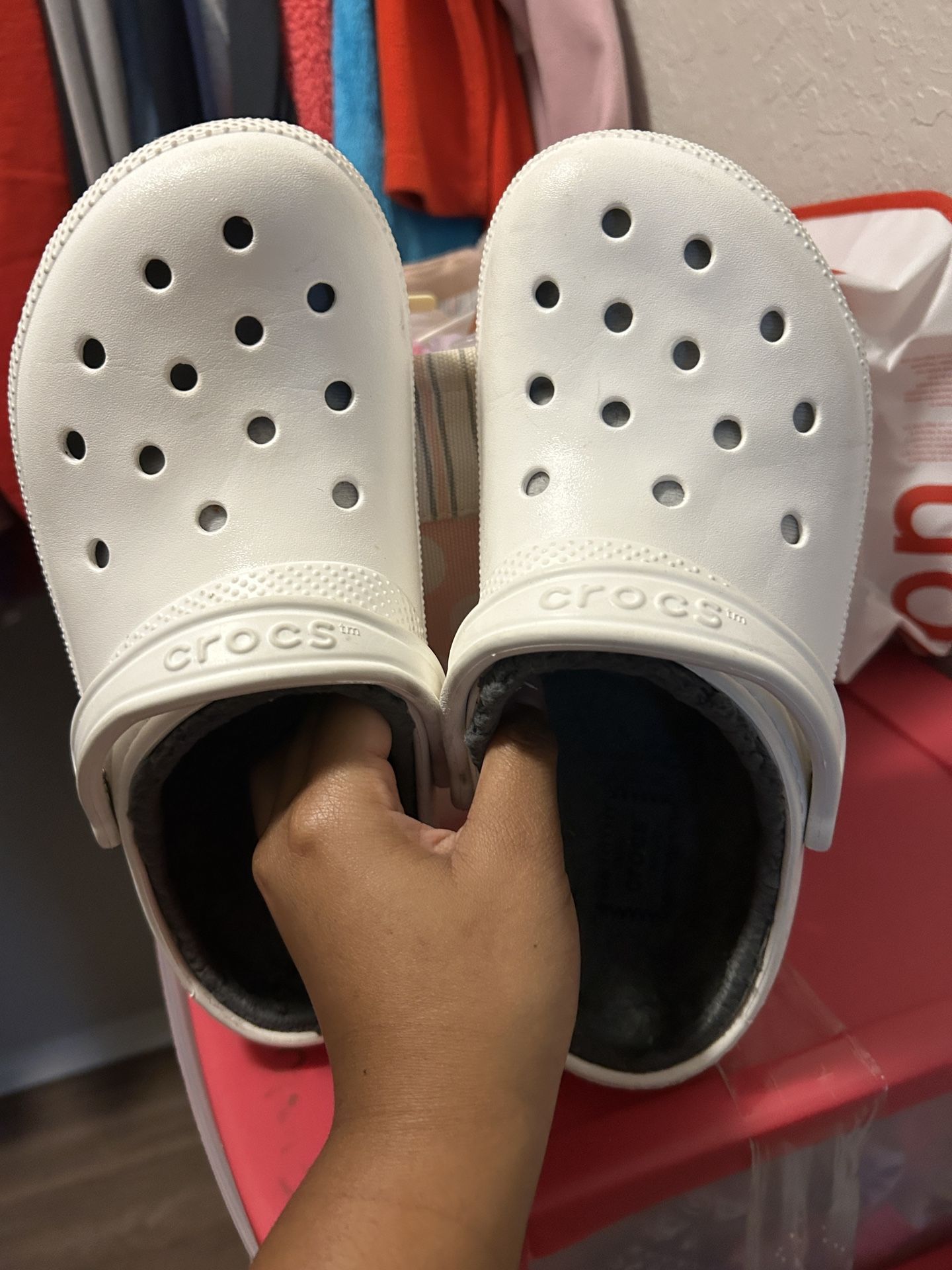 White Crocs With Fur