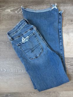 American Eagle Women’s Flare High Rise Blue Jeans Size 6 Ripped Distressed
