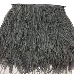 MELADY 2 Yards Fashion Dress Sewing Crafts Costumes Decoration Ostrich Feathers Trims Fringe with Satin Ribbon Tape (Gray)