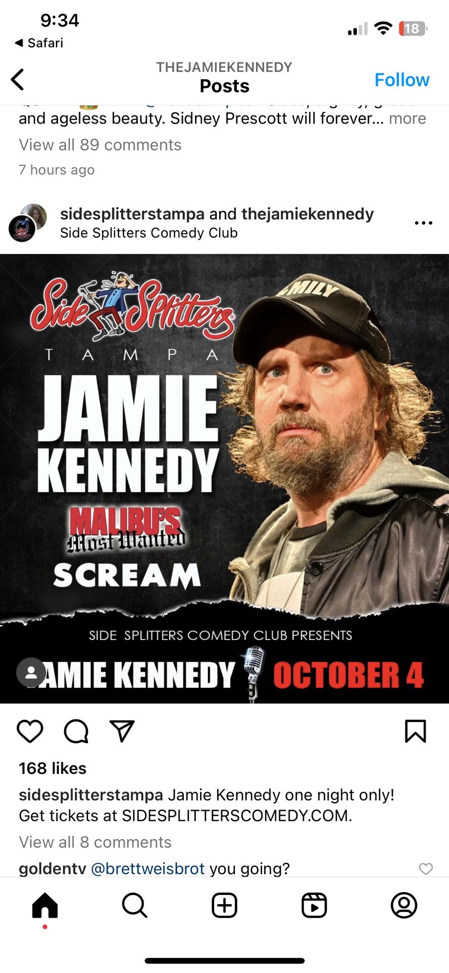 JAMIE KENNEDY TICKETS TONIGHT TAMPA