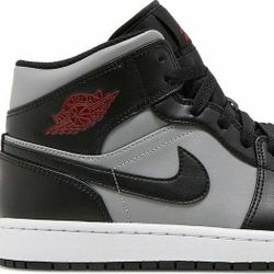Nike Air Jordan 1 Mid 'Shadow' Red Black Particle Grey Men's Size 10.5