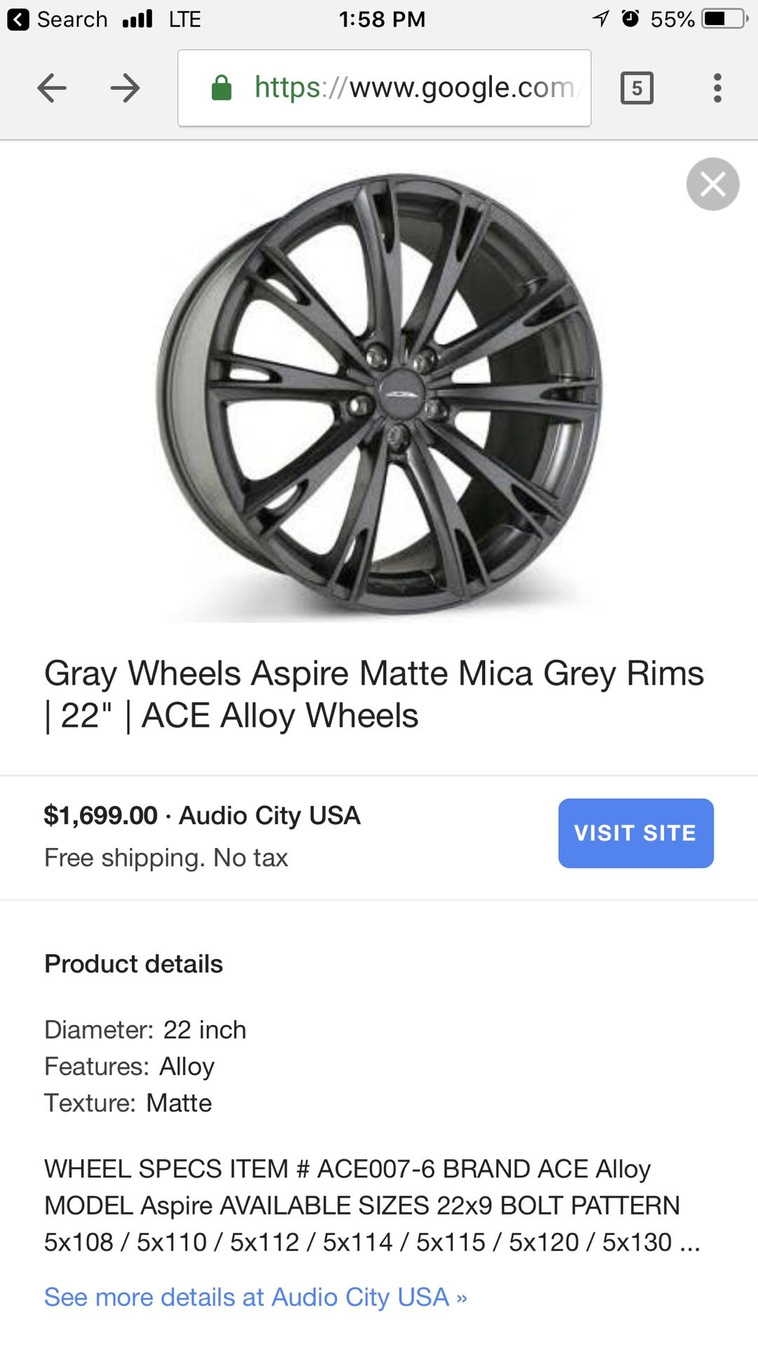 Ace Alloy Wheels 22”