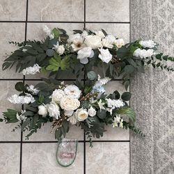 Wedding Arch / Aisle Greenery Floral Swags – Neutral White & Eucalyptus (Set of 2)