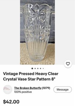 Vintage Clear Crystal Vase Star Pattern 8"