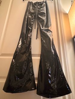 DOLLS KILL Black Patent Vinyl Flare Pants Size Small