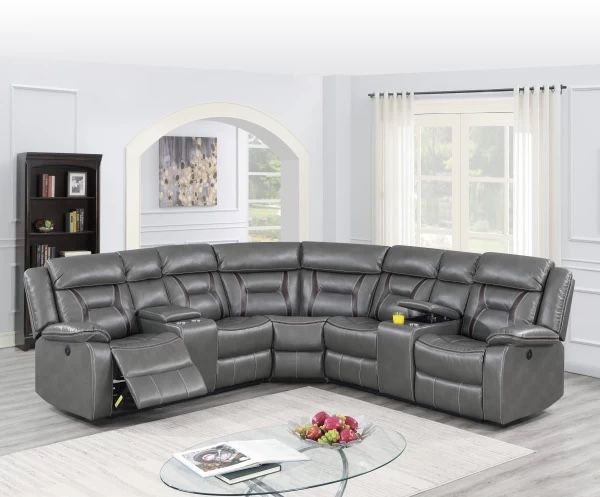 Grey Leather Sectional Sofa With Reclining Seats
