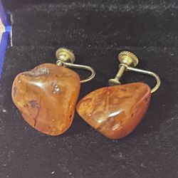 VINTAGE  RAW AMBER EARRINGS