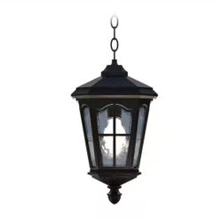KODA Bentham 17 in. 1-Light Black LED Outdoor Hanging Pendant Light Hammered Glass (Bulb Included)