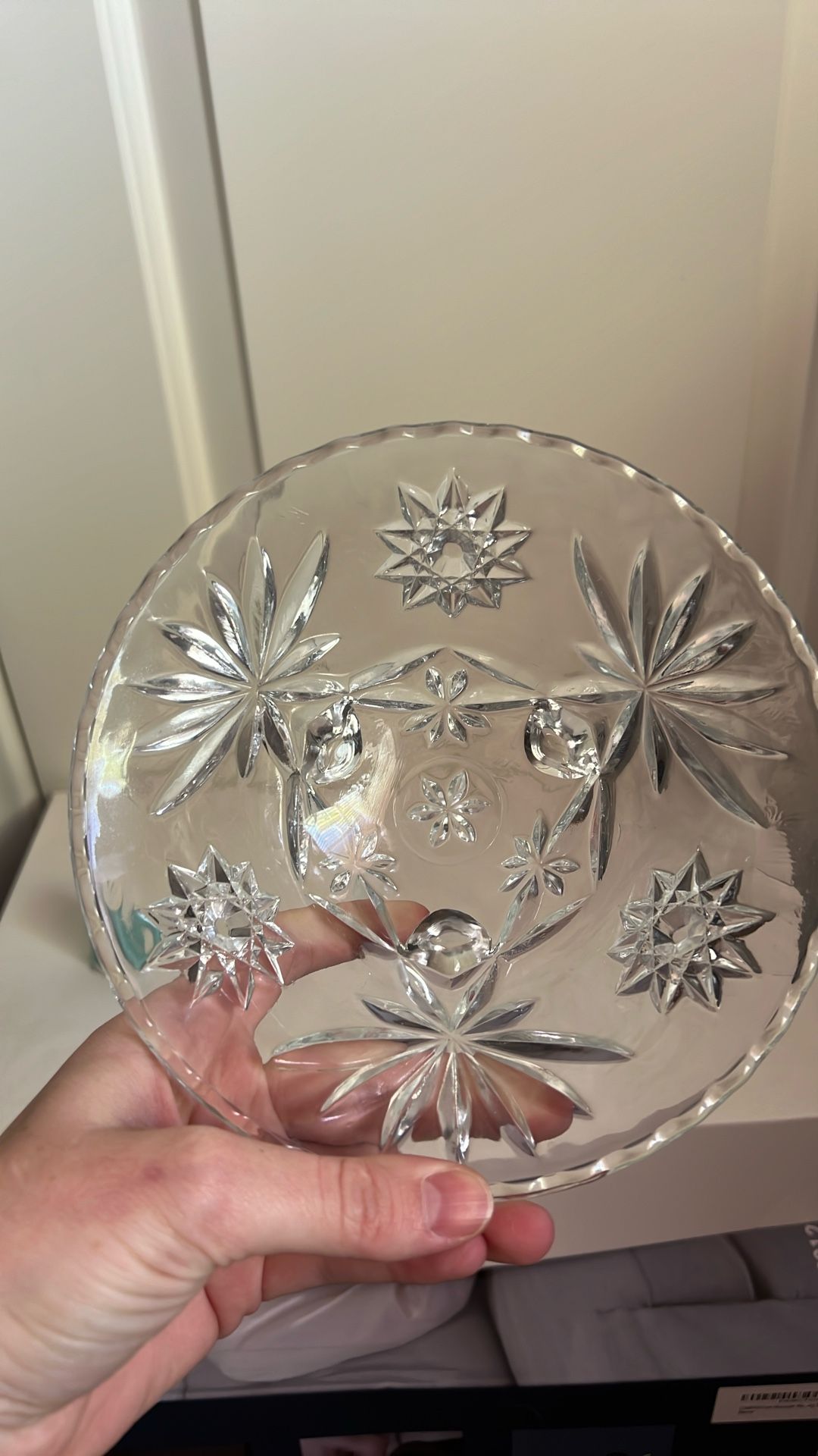 Vintage round crystal candy dish, mid-century modern