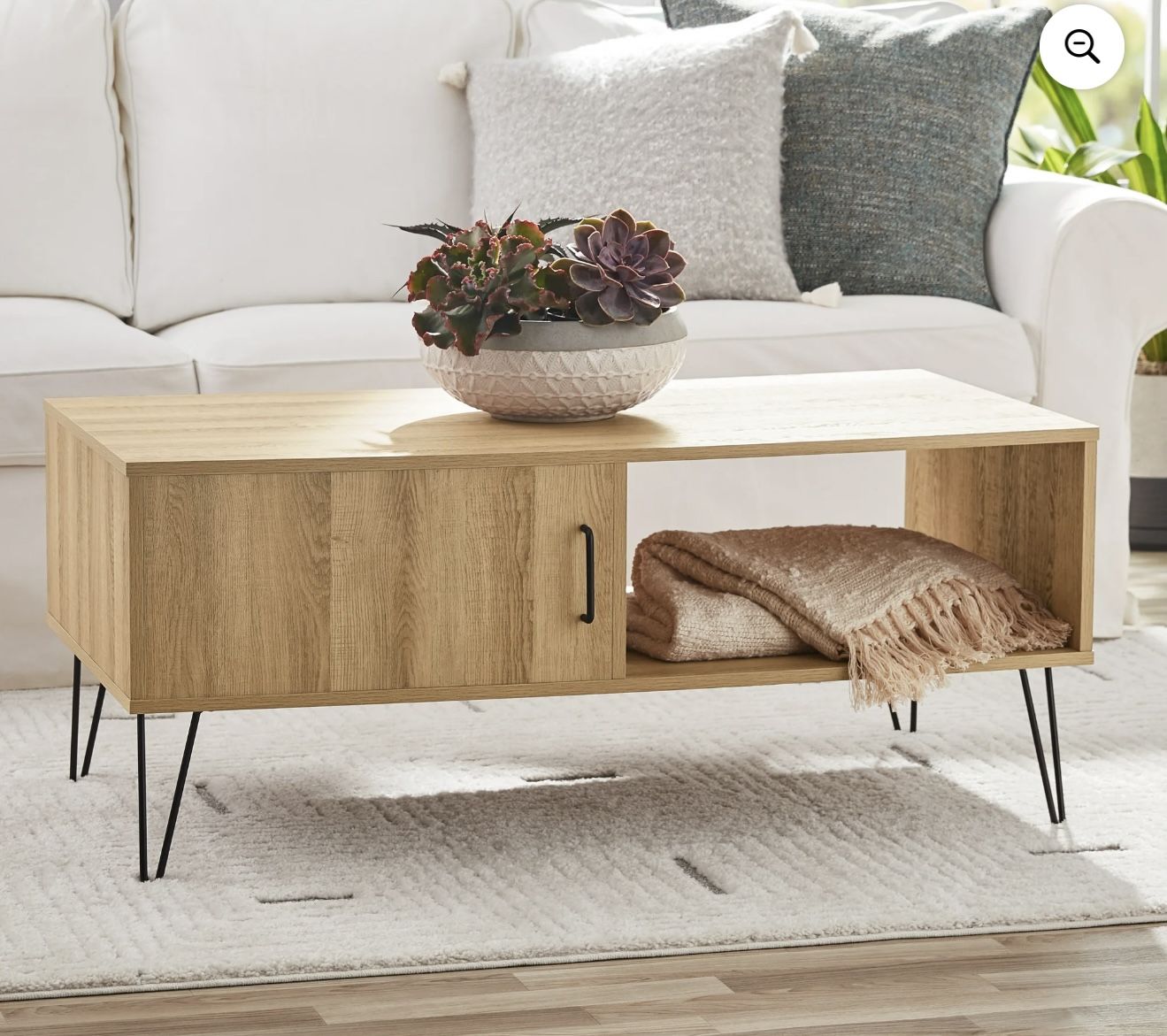 Modern Hairpin Rectangular Coffee Table, Oak