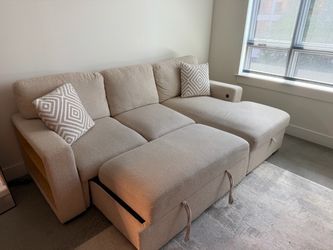 Beige Sectional Sofa with Storage Chaise