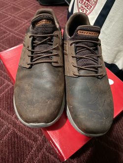 Skechers Brown Leather Low-Top Sneakers 10.5 M WIDE