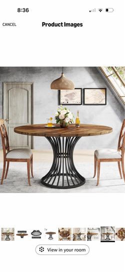 Tribesigns Round Dining Table for 4-6 People, 47-Inch Farmhouse Dinning Room Circle Kitchen Table, Industrial Dinner Table with Metal Base for Kitchen