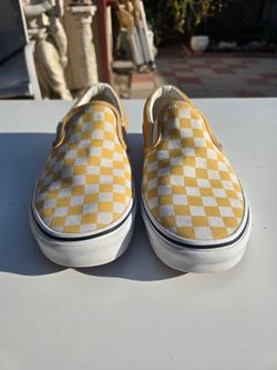 VANS Yellow Slip On Mens Checkered Shoes 8.5