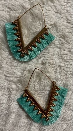 Teal Fringe Tassel Drop Earrings