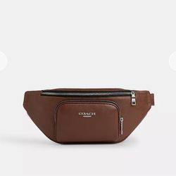 COACH Racer Belt Bag In Signature Leather Silver/Vintage Brown CDC44