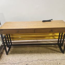 2-Drawer  Brown Solid Wood Desk with Power Outlet